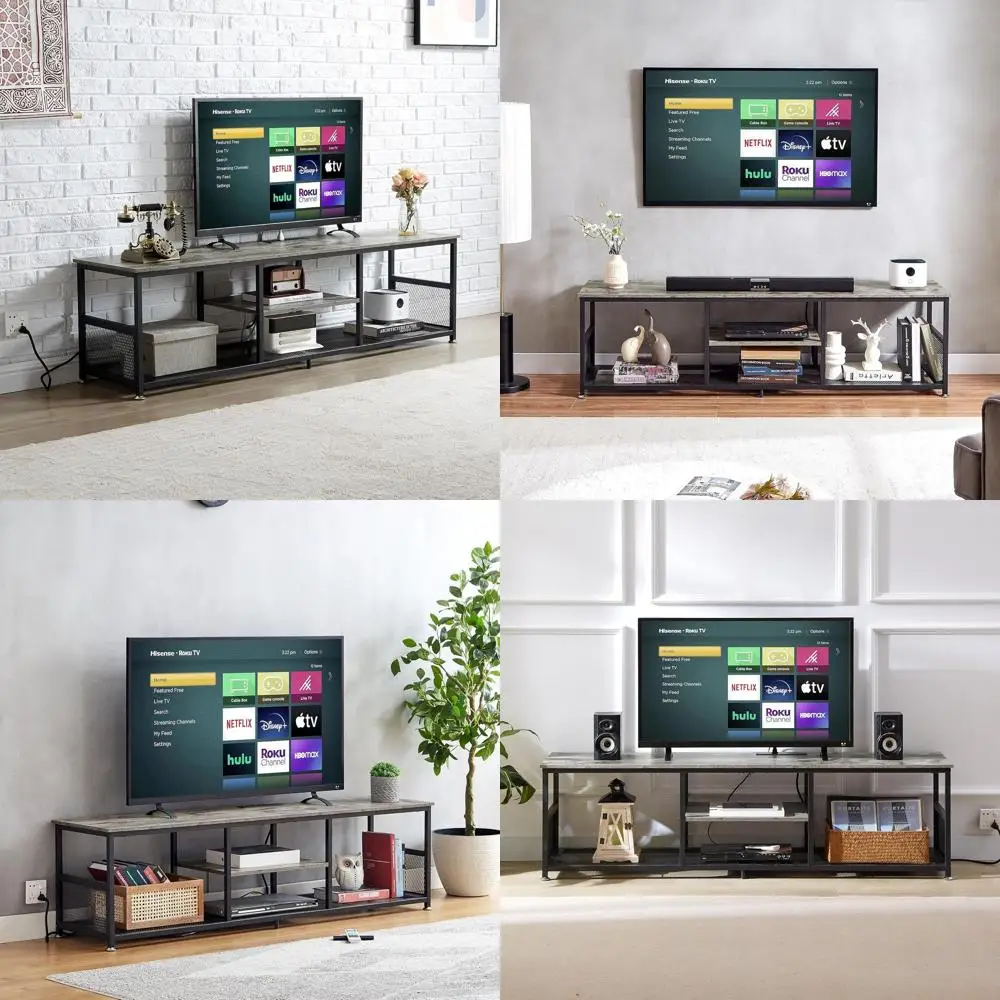 حامل تلفزيون مع منافذ طاقة للتلفزيونات حتى 75 بوصة، مركز ترفيه الوسائط 62 بوصة مع محطة شحن 3 طبقات مفتوحة #1