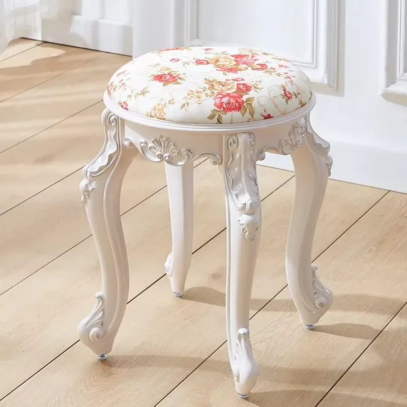 High End Engraved Modern White PU Leather Footstool for Bedroom Apartment Living Room Factory Direct