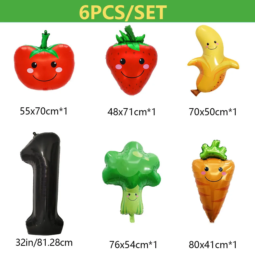 Fruit And Vegetable Balloon Set - Strawberry Tomato Banana Carrot Broccoli Numbers - Perfect for Birthdays And Anniversaries