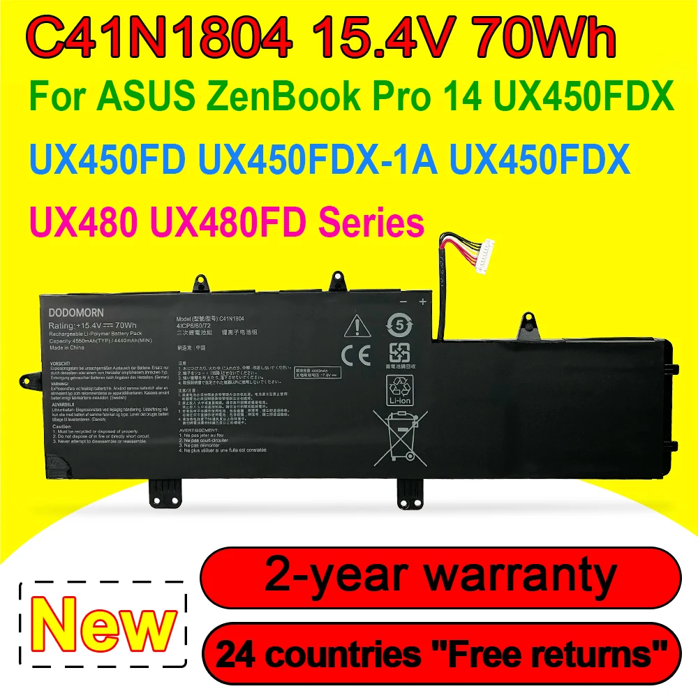 

C41N1804 Laptop Battery For For ASUS ZenBook Pro 14 UX450FDX UX450FD UX450FDX-1A UX450FDX UX480 UX480FD 70WH