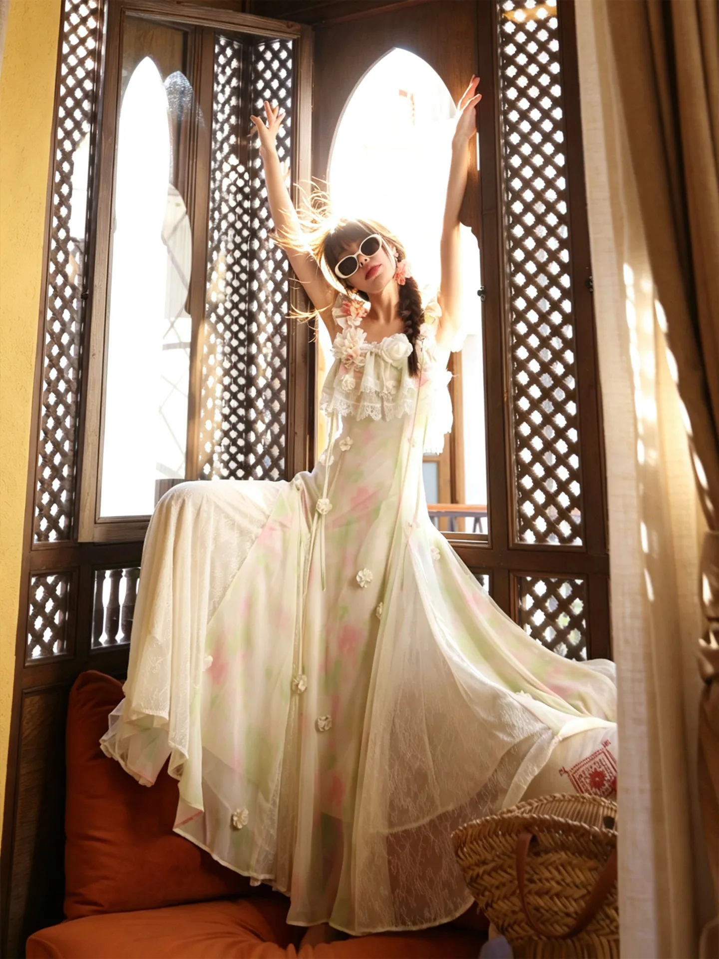TIYIHAILEY Dresses Long Maxi Sleeveless Women Spaghetti Strap Chiffon 2026 Dresses Ladies Printed S-L Detachable Flowers New
