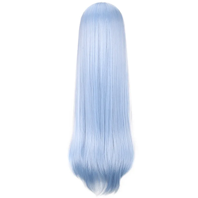 Wig Cosplay Sintetis Rambut Panjang Biru Merah Muda untuk Wanita Pesta Kostum Anime Serat Tahan Panas untuk Berdandan