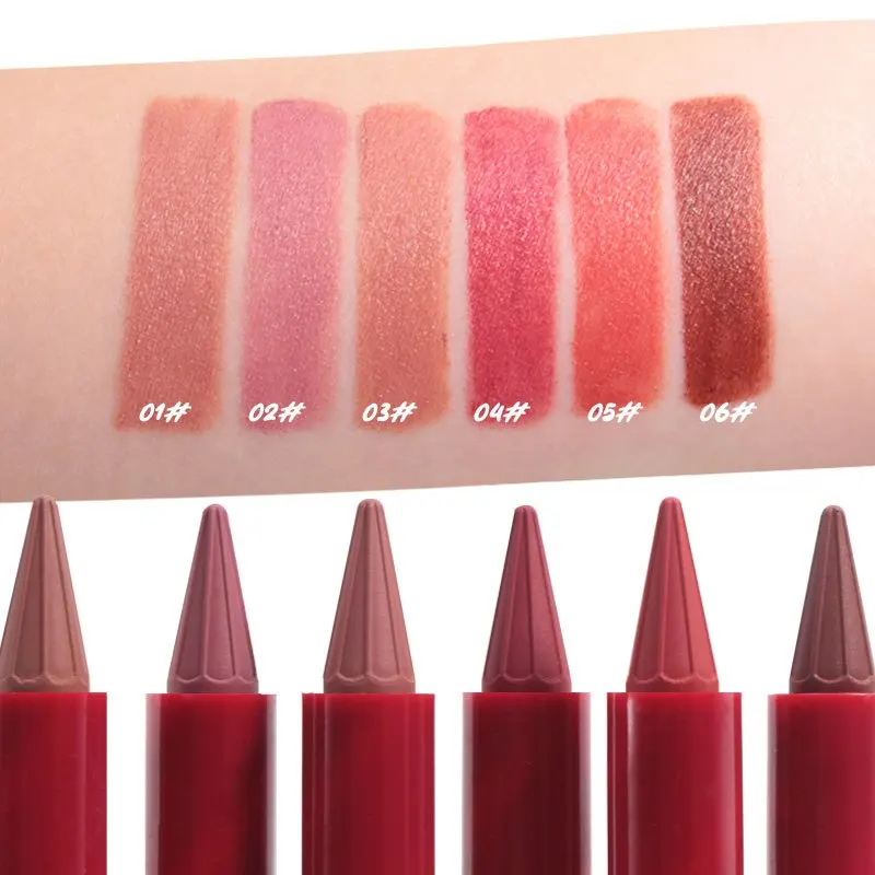 6-delige langdurige matte lipliner en lippenstift set bordeaux kastanjebruin bruin robijn fuchsia ombre romige lip make-up kit