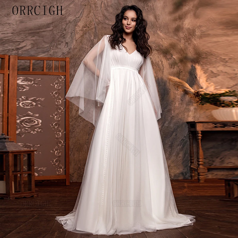 Flutter Sleeve Tulle Beach Wedding Dresses 2026 Floor Length V Neck Boho Bridal Gown Customizable 2026