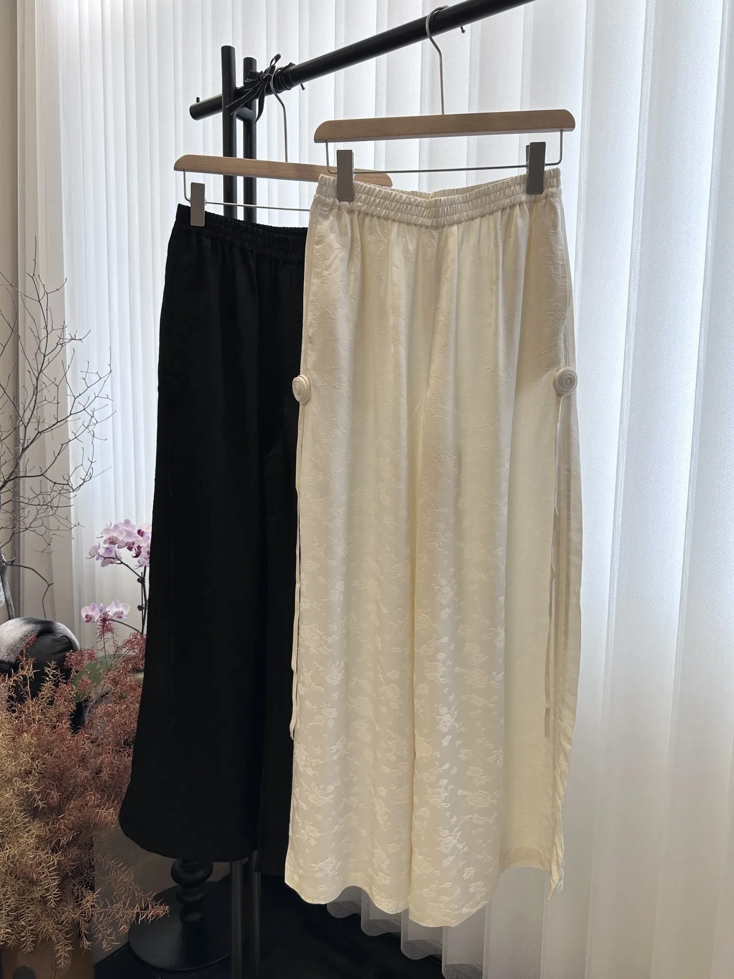 

2024 Women's Clothing Jacquard Loose Elastic Waist Wide Leg Pants Spring Summer New No.49