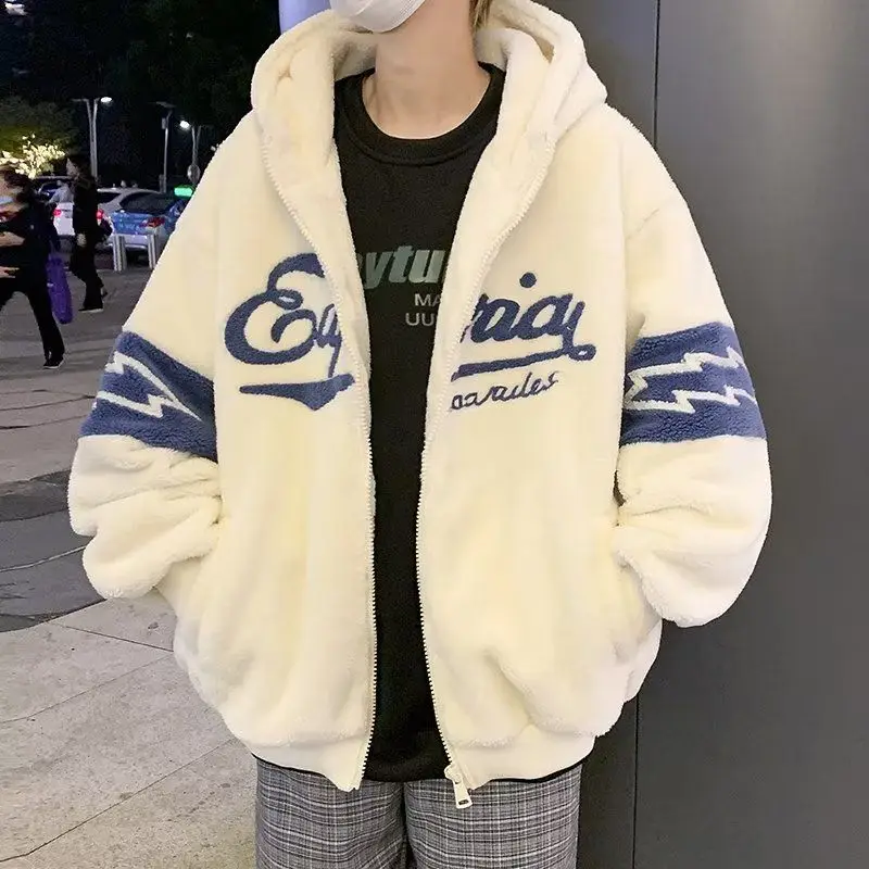 

New lamb fleece jacket men autumn and winter large size fleece padded couple trendy brand ins loose lamb wool jacket