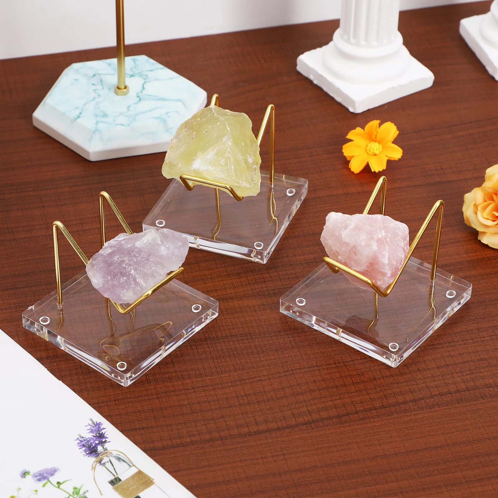 

4pcs Crystal Ball Clear Display Stand For Mineral Geodes Rock Crystal Holder Glass Cube Base Decorative Display Stand