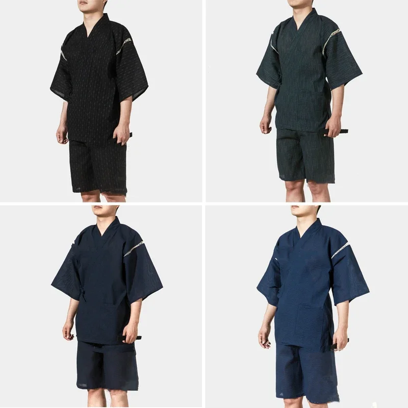 2024New Japanese Traditional Samurai Kimono For Men Yukata Bathing Robe For Summer Loose Sauna Wear Homewear Summer Short Sleeve