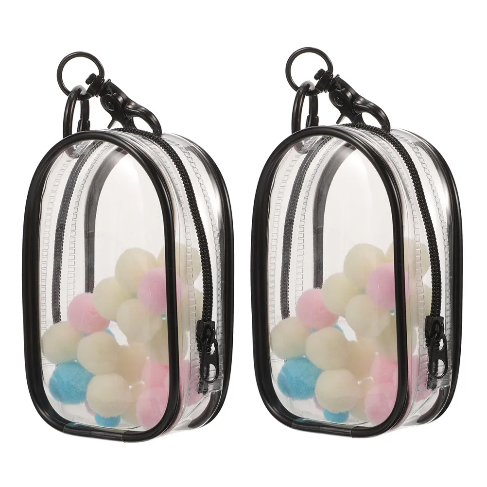 

2Pcs Clear Display Bag Keychain Pom Poms Portable Collectibles Case Mini Figures Organizer Dustproof Transparent Hanging Storage