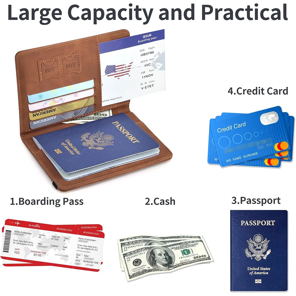Passport Holder, Passport Cover with Credit Card Slot Passport Wallet Case Book Travel Must Have, RFID Blocking Leather Travel A view 5
