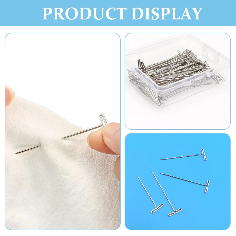 

200pcs Professional Pins T-Shaped Hair Extension Tools Blocking Needles For Daily Use Reusable Compact Metal Needles For