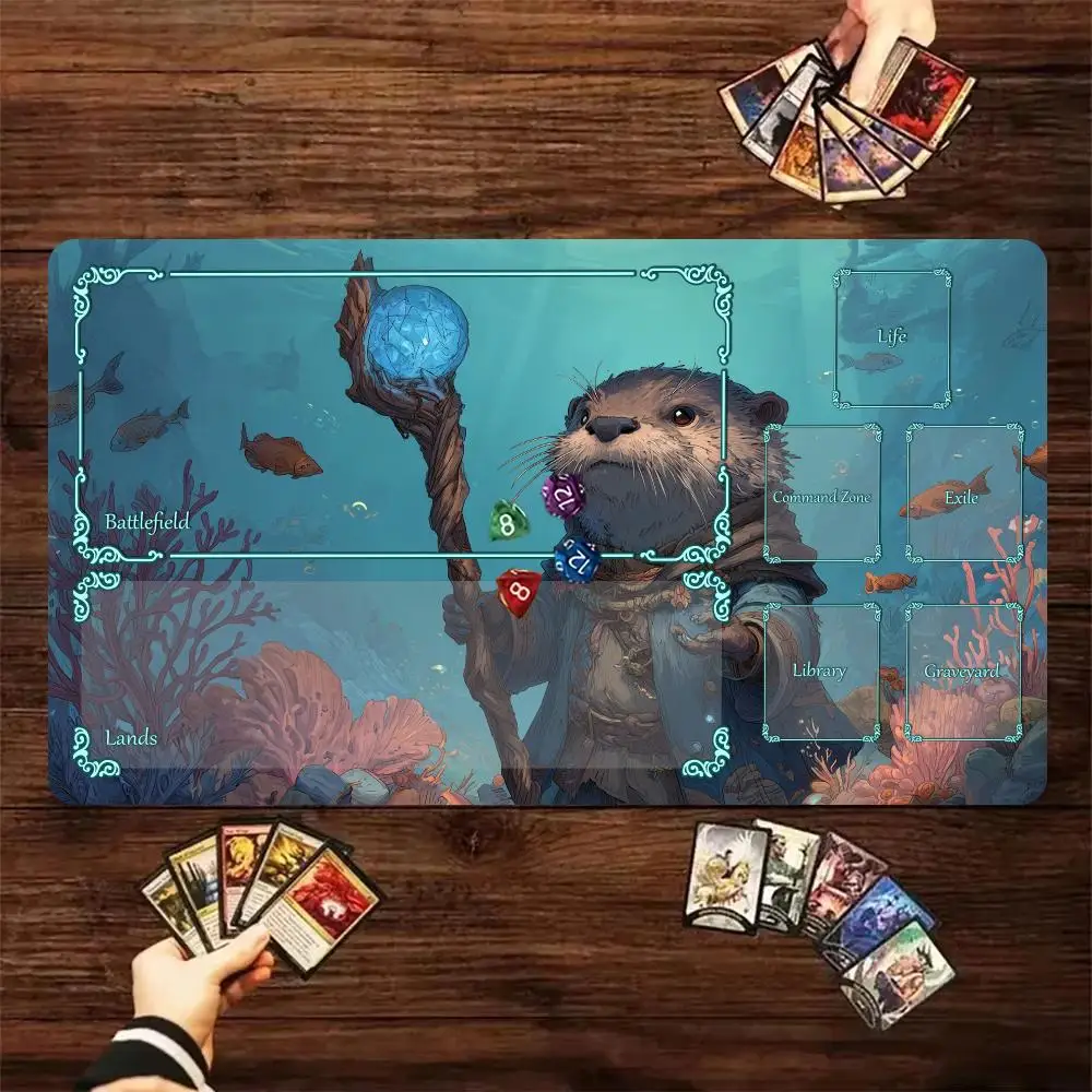Water Magic Creature Battle Gaming Mouse Pad TCG Playmat Anti-Slip Rubber Deskmat Office Desk Accessories Stitched Edges GameMat