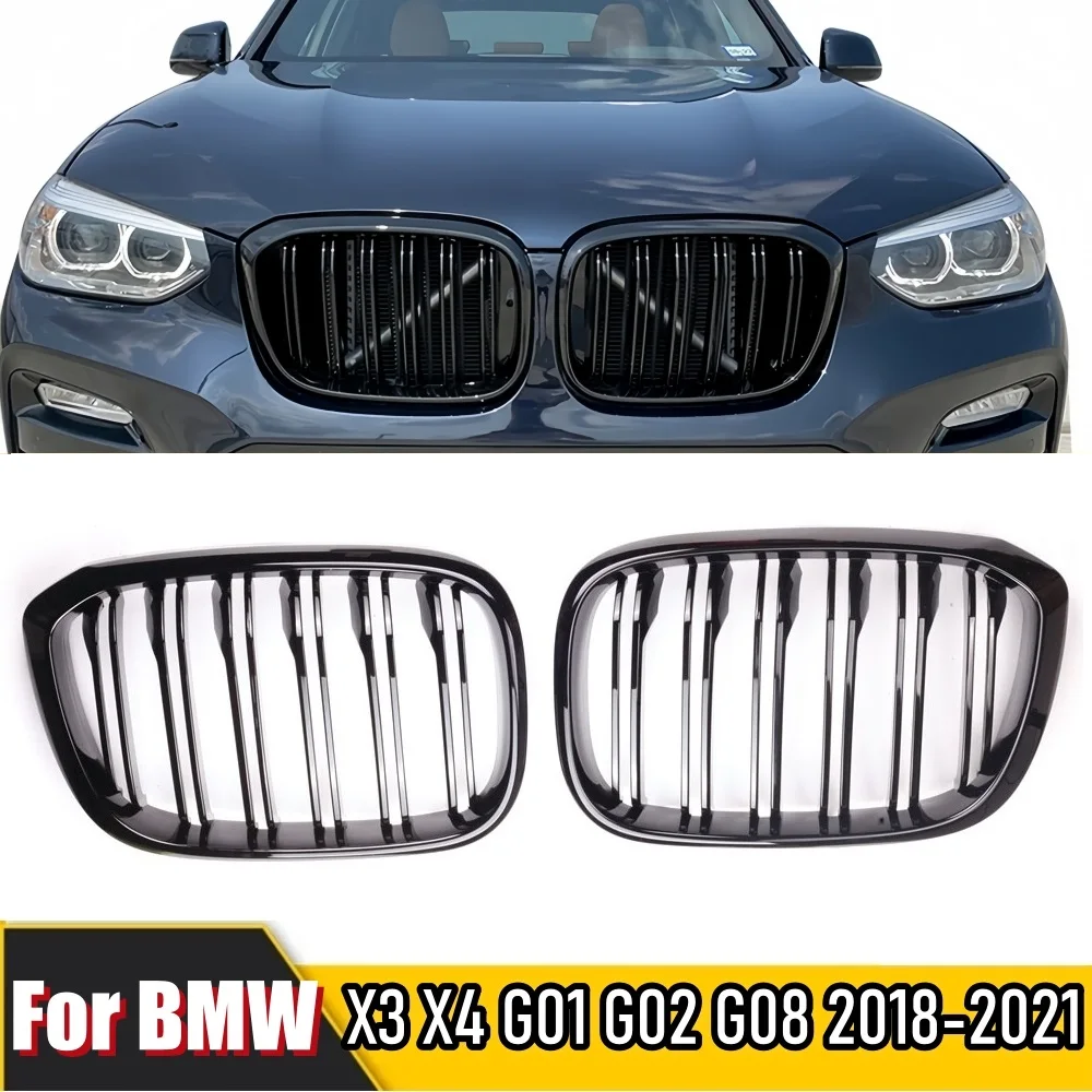 

Pair Car Front Kidney Grille For BMW G01 X3 X3M G02 X4 M Sport 2018-2021 Kidney Grill Black Dual Slat Auto Grill Accessories