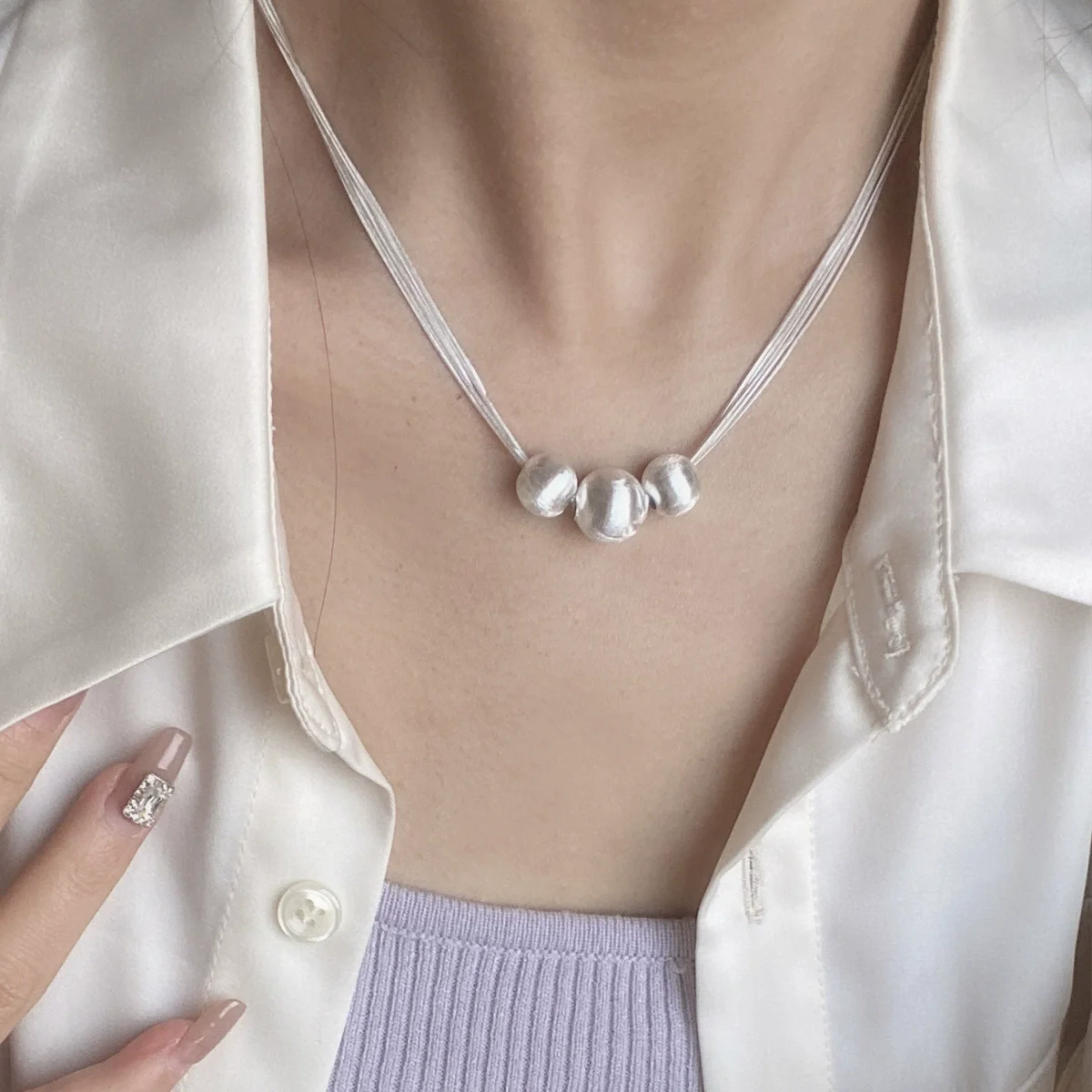 New 925 Sterling Silver Sweet Multi-layer Brushed Transfer Bead Necklace for Women Collarbone Chain Wedding Party Jewelry Gift