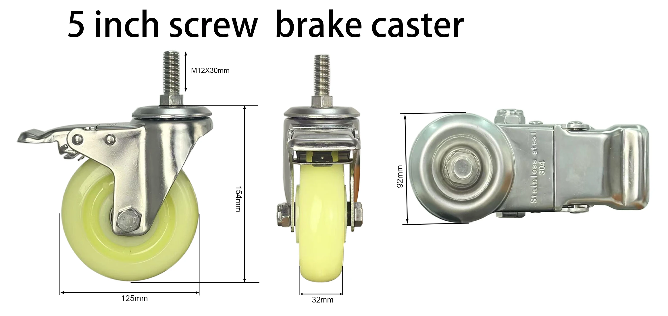 4pcs 5inch medium304 stainless steel nylon Caster 125mm swivel brake wheel Industrial casters
