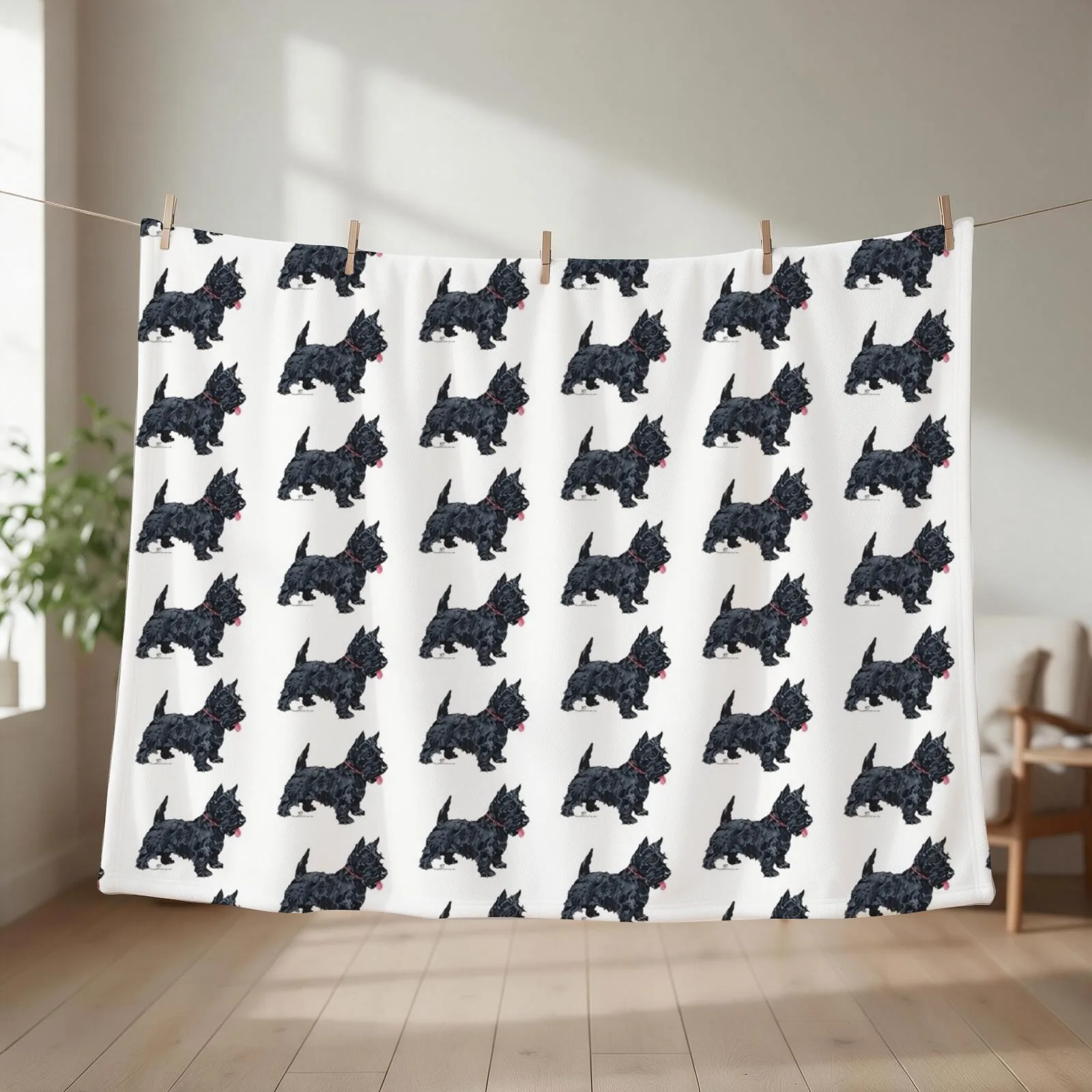 Scottish Terrier Ready to Play Throw Blanket couch cozy soft plush fuzzy picnic outdoor blanket