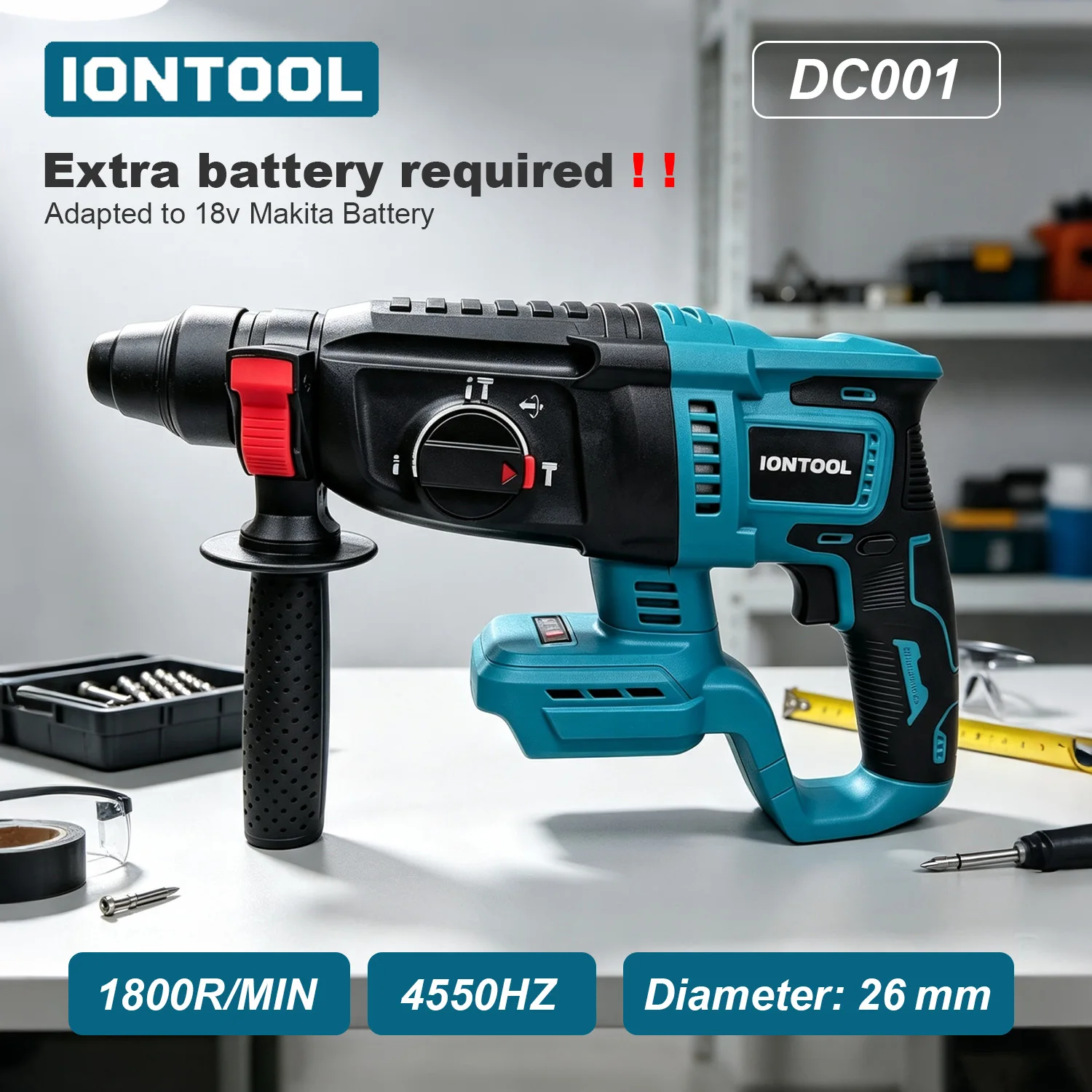 IONTOOL Brushless Cordless Rotary Hammer 26mm Reliable Drilling Concrete Wall Masonry Hole Drilling Fit Makita 18V Battery