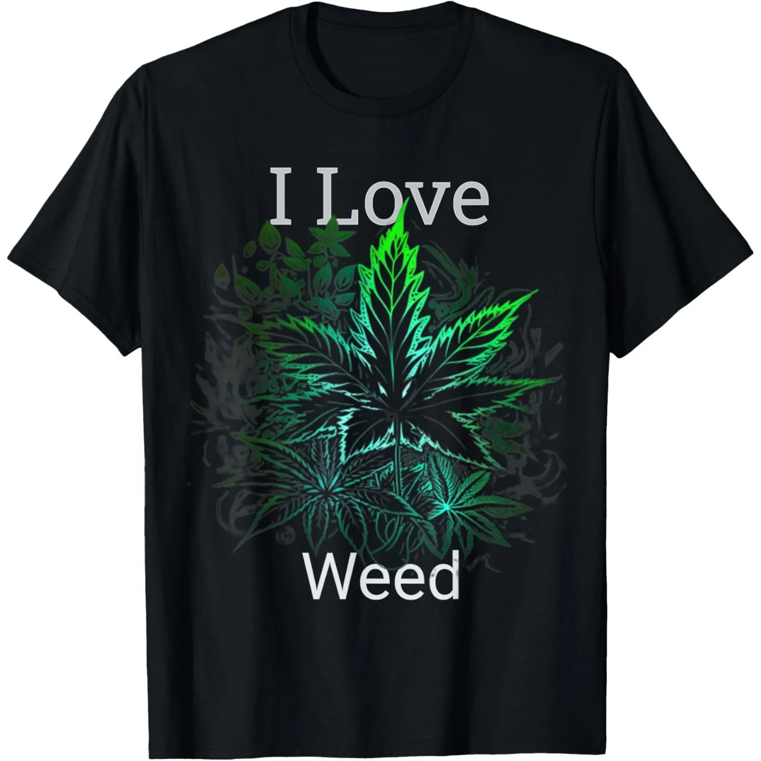 

Marijuana Leaves Graphic Tee I Love Weed Print Breathable Cotton Crewneck T-Shirt for Men