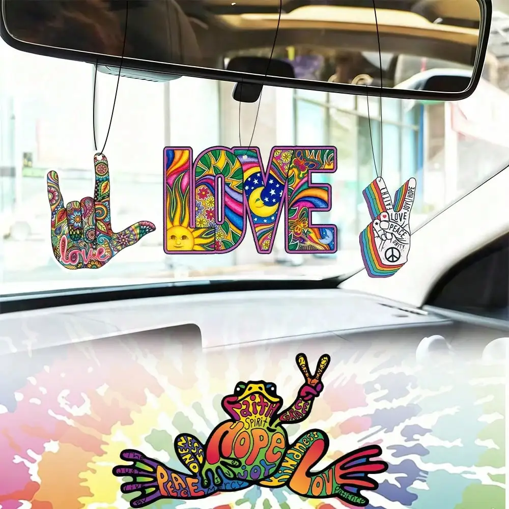 2D Hippie psychedelic car aromatherapy pendant, high saturation contrasting color + intricate pattern design car decoration