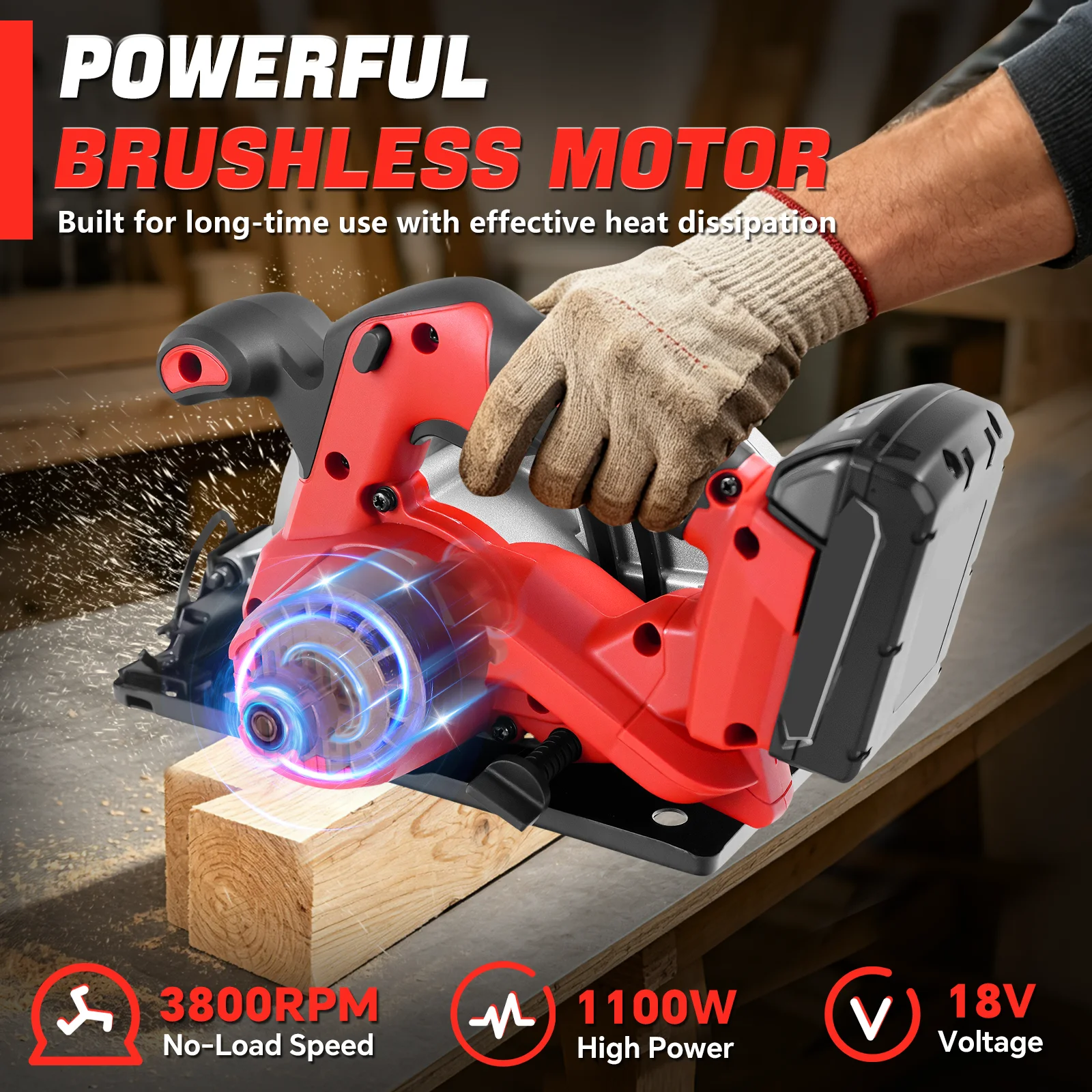7Inch Cordless Circular Saw 1100W Handheld Electric Saw Home DIY Woodworking Cutting Power Tool For Milwaukee 18V Battery Pin