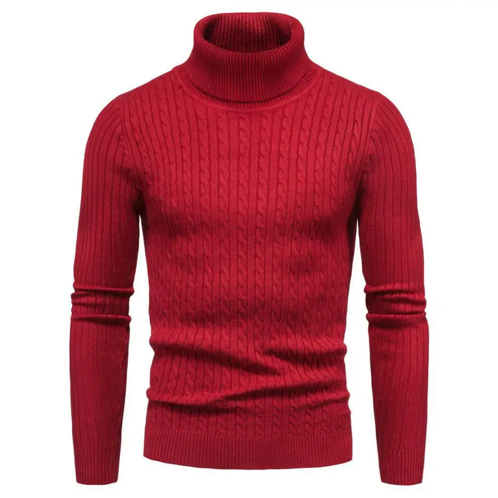 Men\'s Casual Turtleneck Pullover Sweaters Long Sleeve Slim Fit Solid Color Sweater Tops