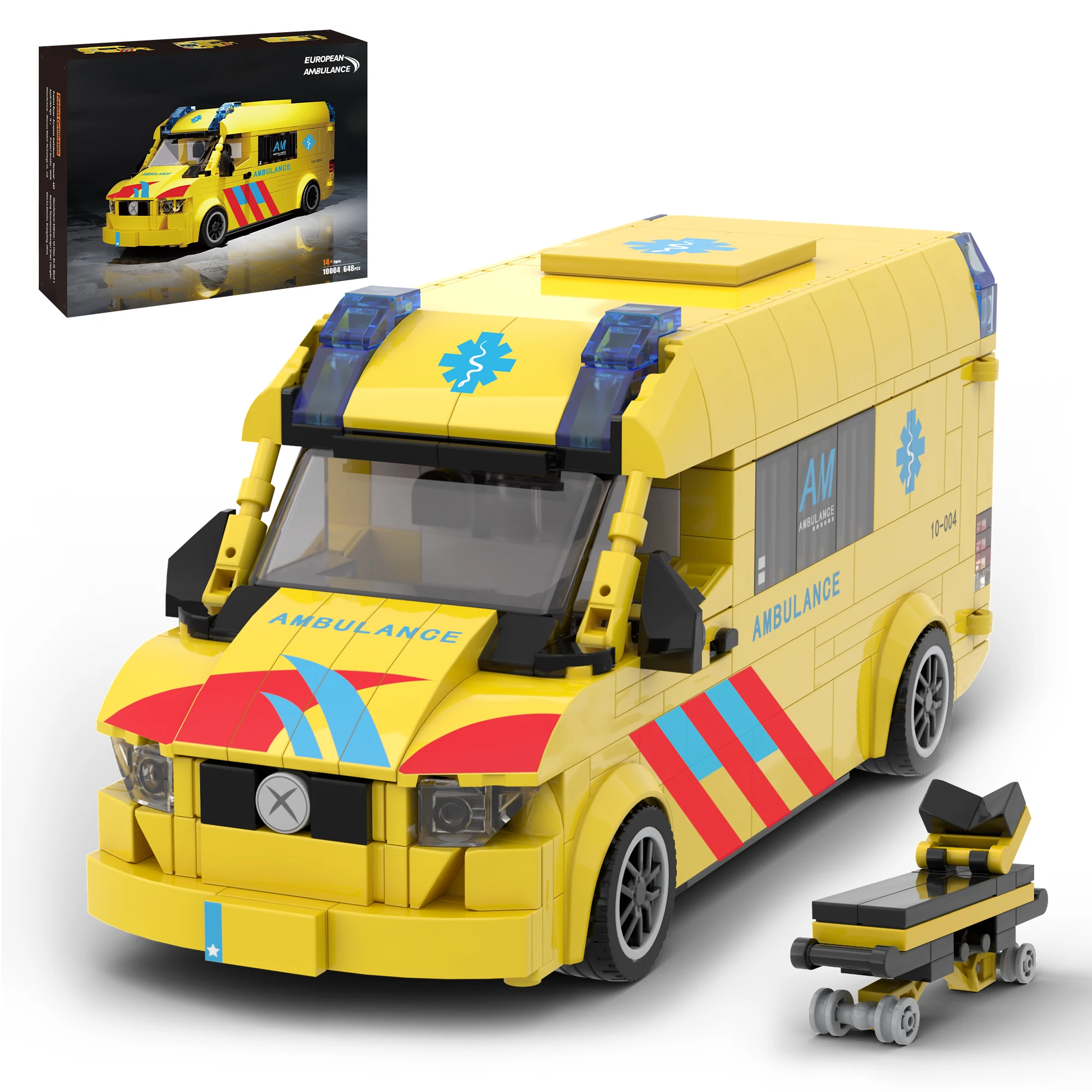 

648PCS European Ambulance Building Blocks 1:16 Scale City Rescue Vehicle Model Bricks Desktop Ornament Kids DIY Toy Holiday Gift