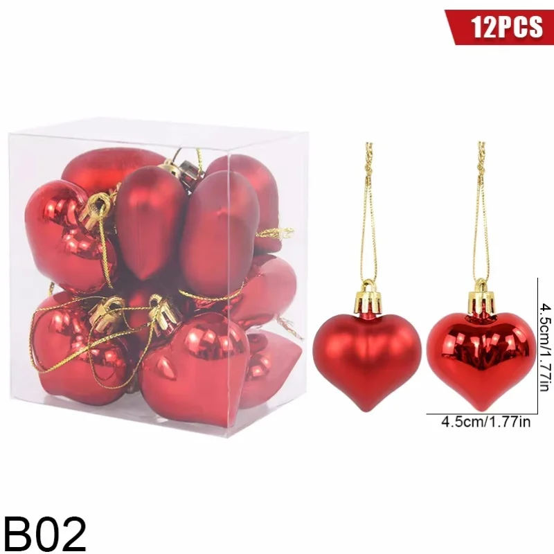 12 unids/caja adornos colgantes en forma de corazón para el Día de San Valentín colgante de Navidad bola de árbol de Navidad decoración de fiesta de Navidad de Año Nuevo