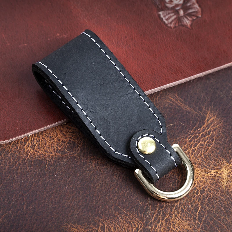 100% Genuine Leather Key Holder For Men Male Cowhide Vintage Handmade Tactical Waist Belt Loop Hook Buckle Keychain Organizer