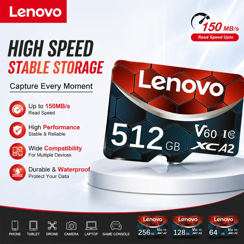 Lenovo Memory Cards 512GB High Speed Mini SD Card 256GB 128GB Class 10 Cartao De Memoria TF Card for Smartphone TF Flash Card