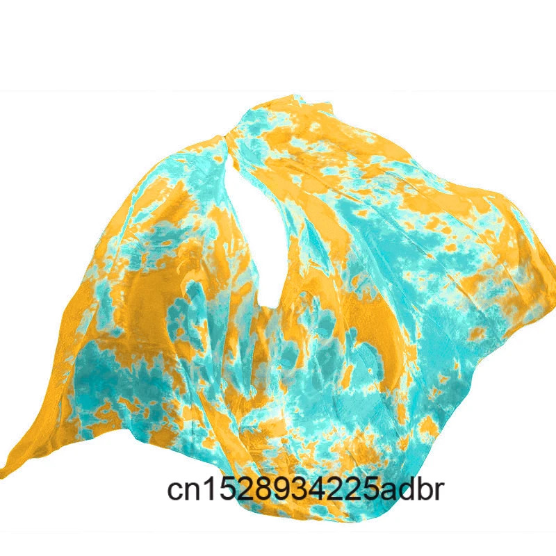 100% véus de seda real dança do ventre tie-dye cor véu feminino seda preço de atacado tamanho & cor pode ser personalizado cachecol véus de seda