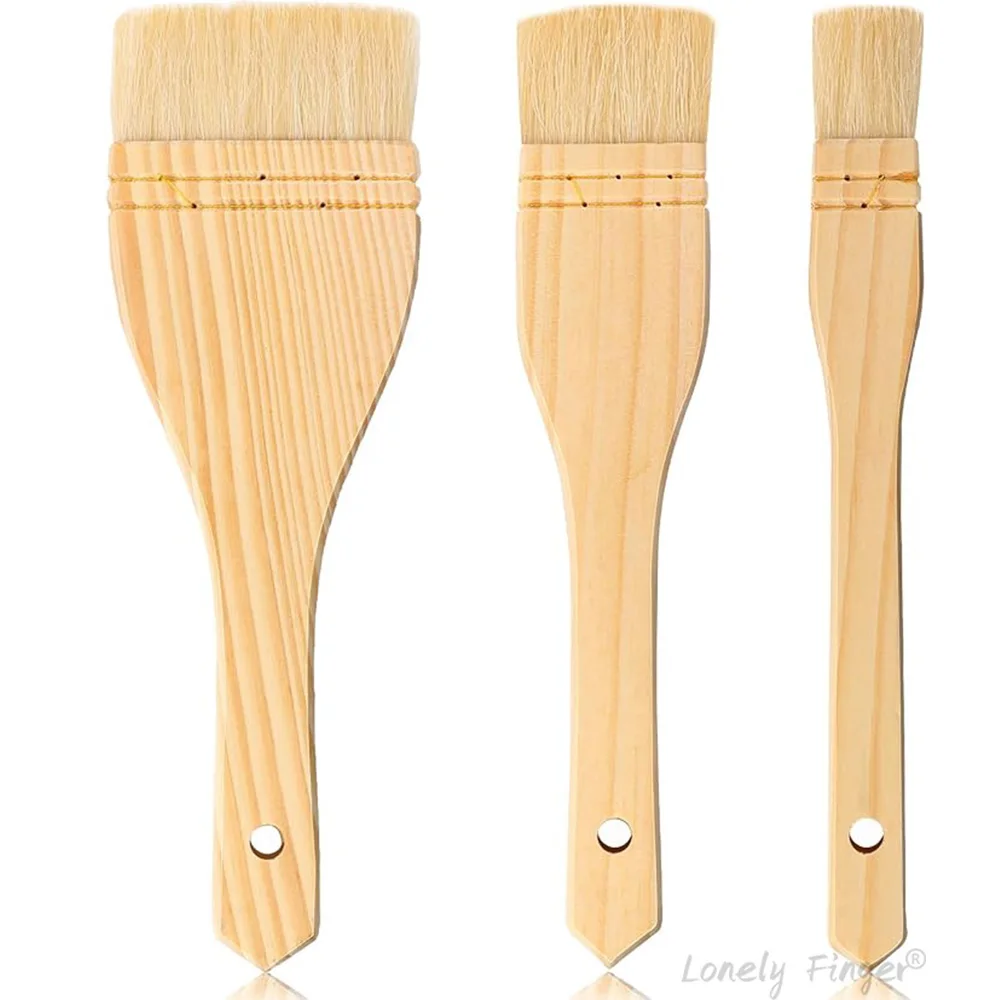 1/3 Pcs Flat Hake Wool Paint Brushes, Flat Hake Brush for Watercolor, Artist Painting Wash Brushes for Wash Ceramic Pottery