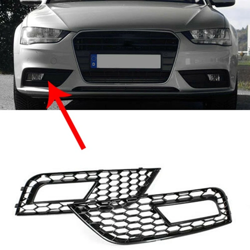 1Pair Honeycomb Mesh Fog Light Frame Air Intake Grille Fog Light Grille Automobile Parts Accessories For  A4 B8.5 2013-2016