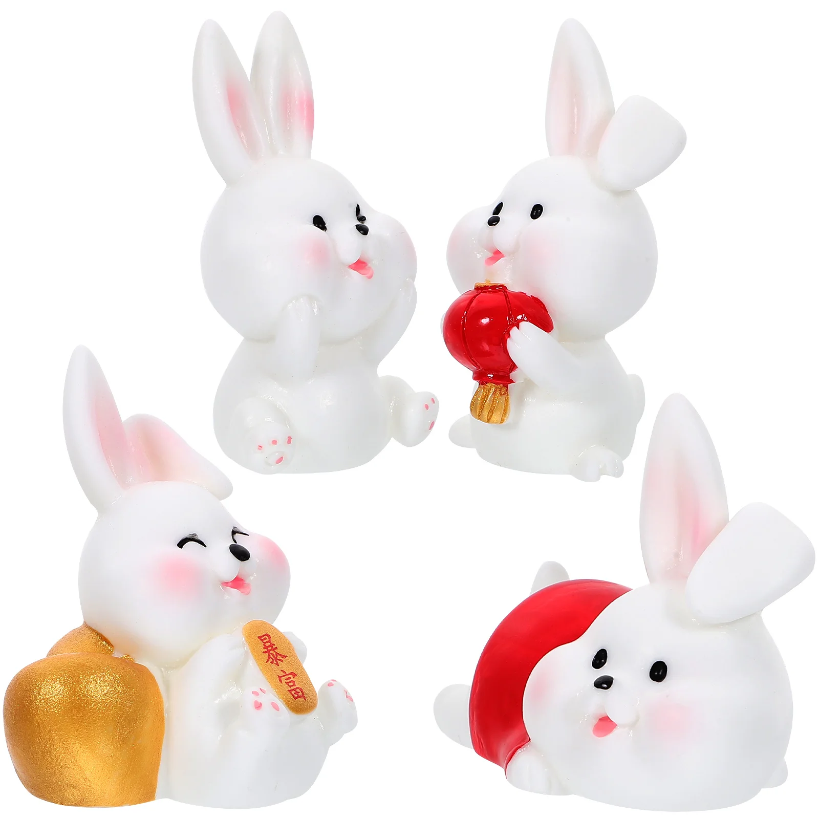 12pcs Resin Bunny Figurines Zodiac Decorations Miniature Desktop Garden House Easter Toys Cartoon Statues Animal