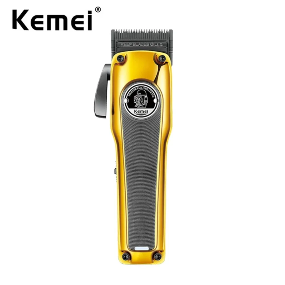 Kemei Barber Hair Clipper Brushless Motor DLC Fade Blade Hair Trimmer Rechargeable Cordless Electric Taper Hair Cutting Machine