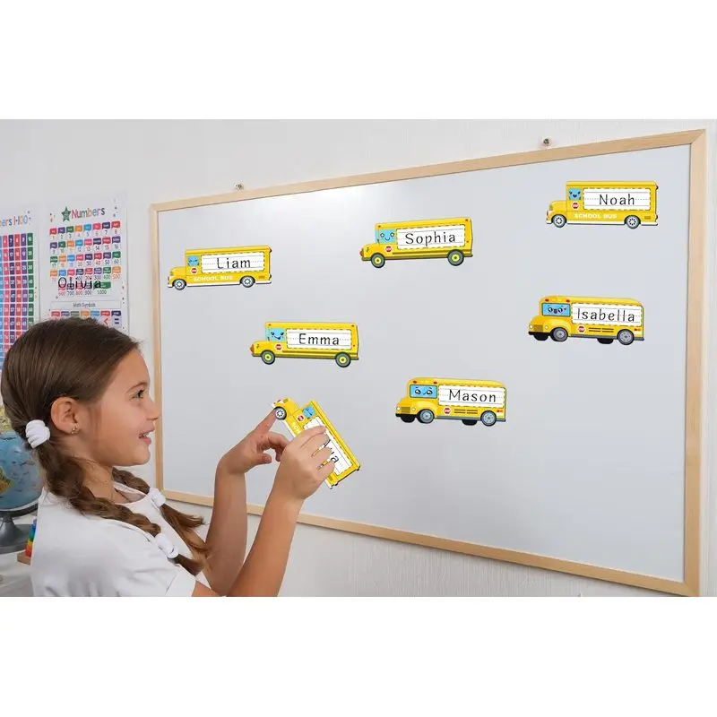 54PCS Magnetic Name Tags for Classroom Dry Erase Labels Plates for Lockers Bus Style Name Tag Magnets Back to School Decorations