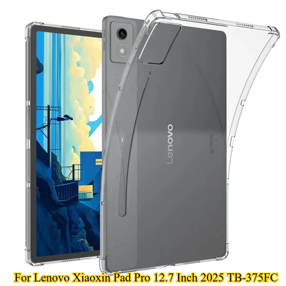 

Новинка для Lenovo Xiaoxin Pad Pro 12,7 дюймов 2025 TB-375FC Fundas Ultra HD Clear Air-bags Мягкий силиконовый защитный противоударный чехол из ТПУ