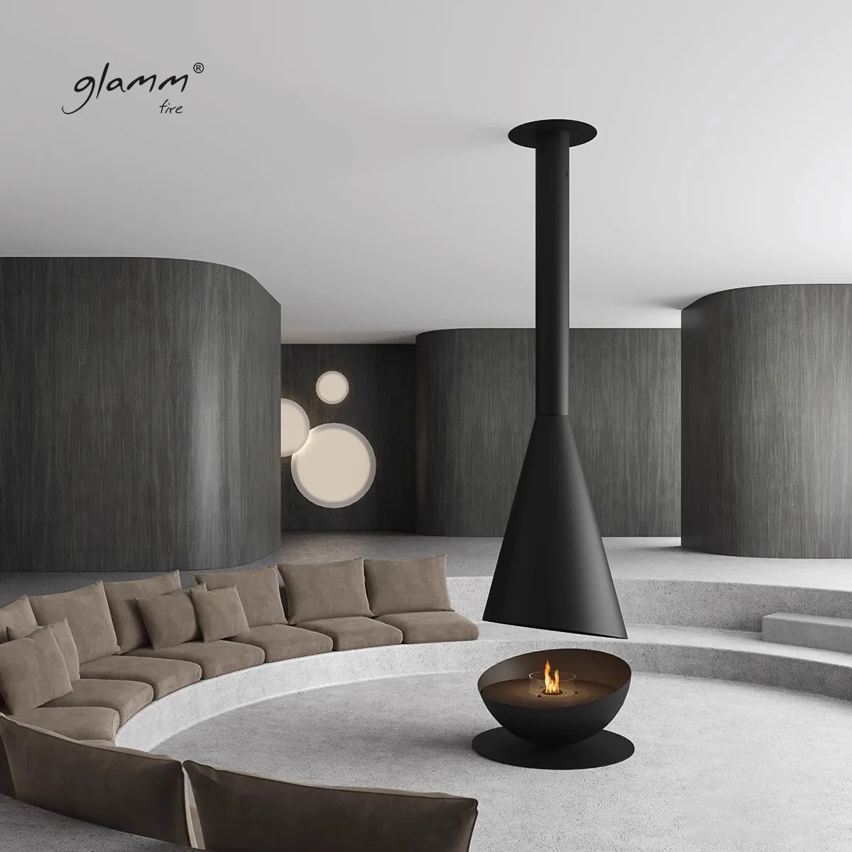High-End Custom Black Circular Wall-Mounted Fireplace Real-Flame Heating Stove Indoor Use Guesthouses Apartment Buildings