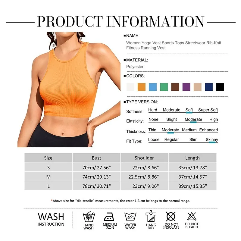 Women Yoga Vest Gym Sports Crop Tops Seamless Streetwear Rib-Knit Fitness Running Vest Workout Bra Tank Top Female Without Pad