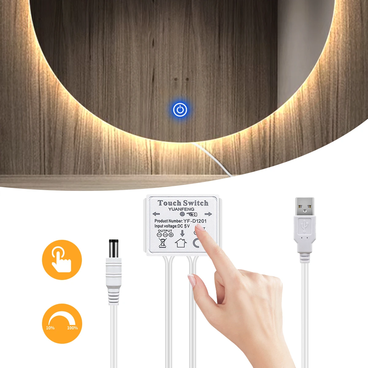 LED Makeup Mirror Light Touch Sensor Switch Dimmable 5V USB Powered Smart Touch Control Dimmer for Vanity Bathroom Mirror On Off