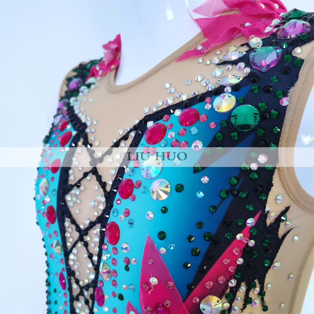 LIUHUO Rhythmic Gymnastics Leotard Customize Adult Women Girl Costume Performance Competition Dance Dress Teen Multicolour Blue