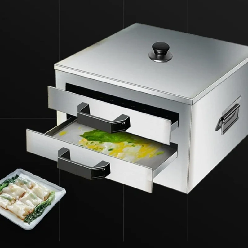 Rice Noodle Rolls Machine Steamer 2-Layer Stainless Steel Rice Roll Steamer Steaming Oven Drawer Sausage Powder Steaming Machine