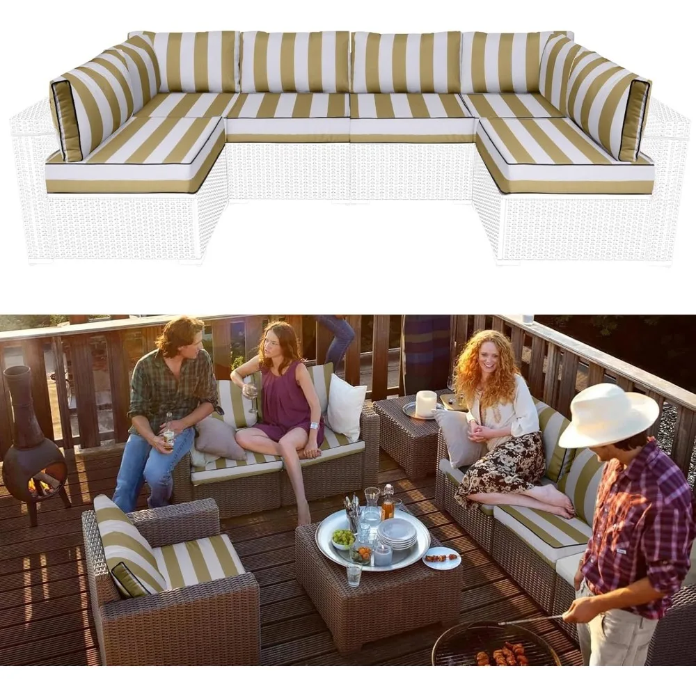 Outdoor Sectional Cushions Replacement Set, 26x26in Patio Furniture Cushions, 14 Pieces Waterproof Outdoor Couch Cushion for 6