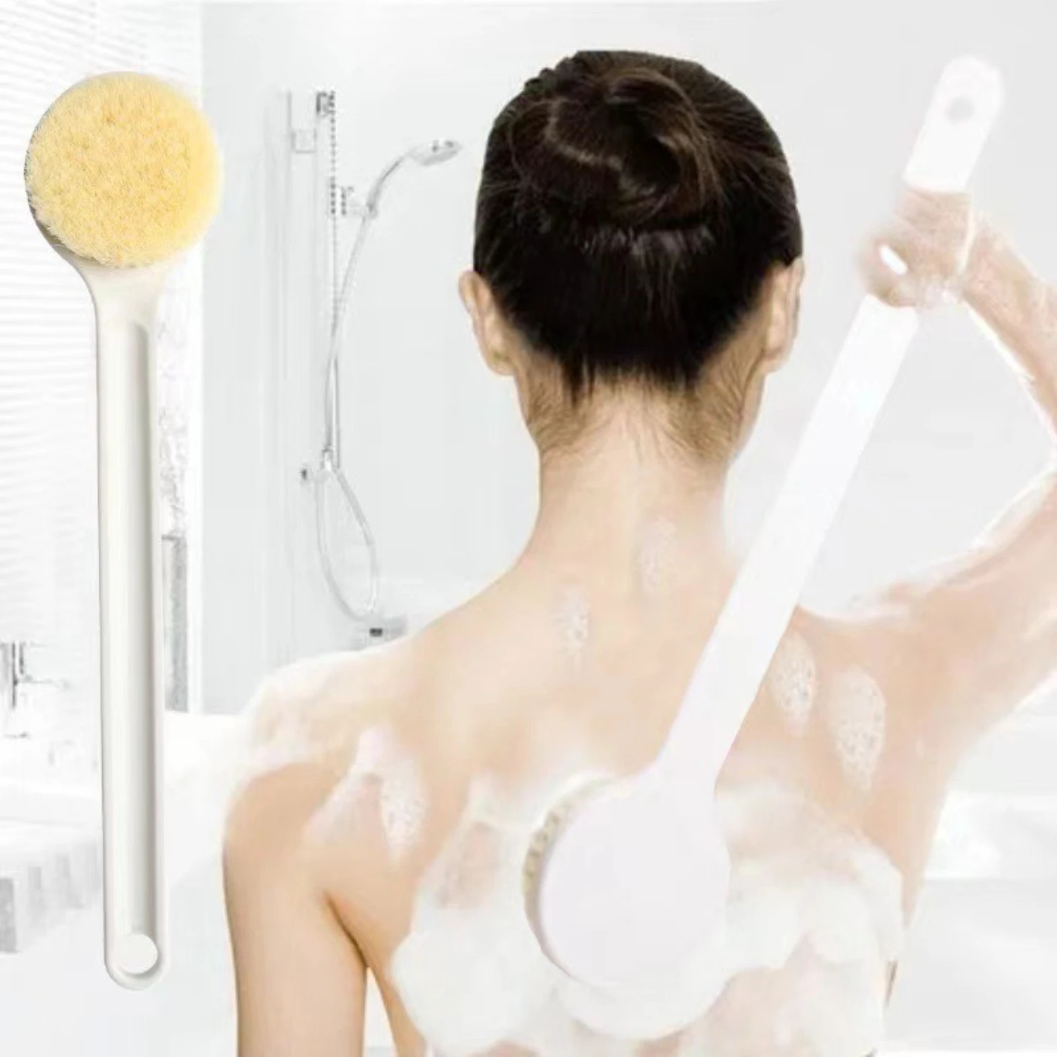 Rückenschrubber, Badebürste mit langem Griff und weichen Borsten für Körperpeeling, Peeling-Bürste, Peeling-Körperwäscher