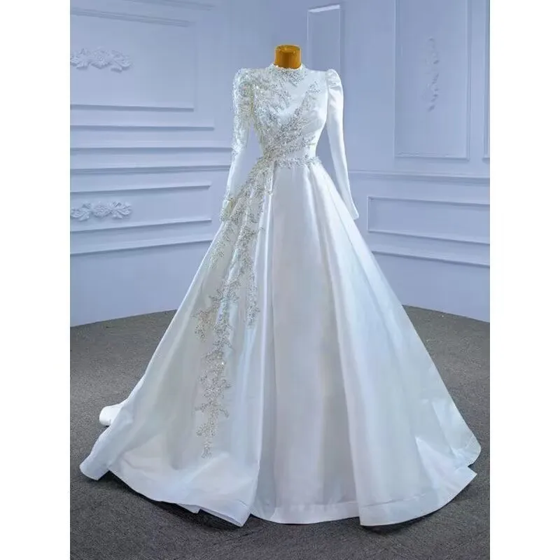 Wedding Long Sleeve Evening Dress New One Shoulder Embroidered A-line Dress Bareback Sexy Banquet Ball Dress Customized