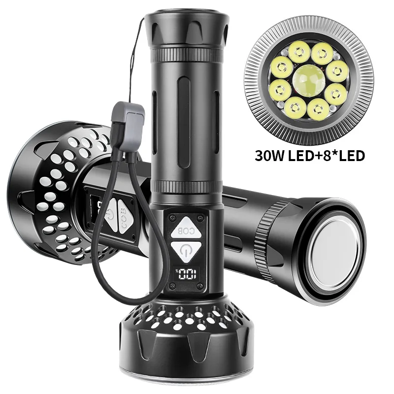 

TYPE-C Rechargeable White Laser Flashlight - Long-Range with Magnetic Belt & Digital Display for Camping & Emergency