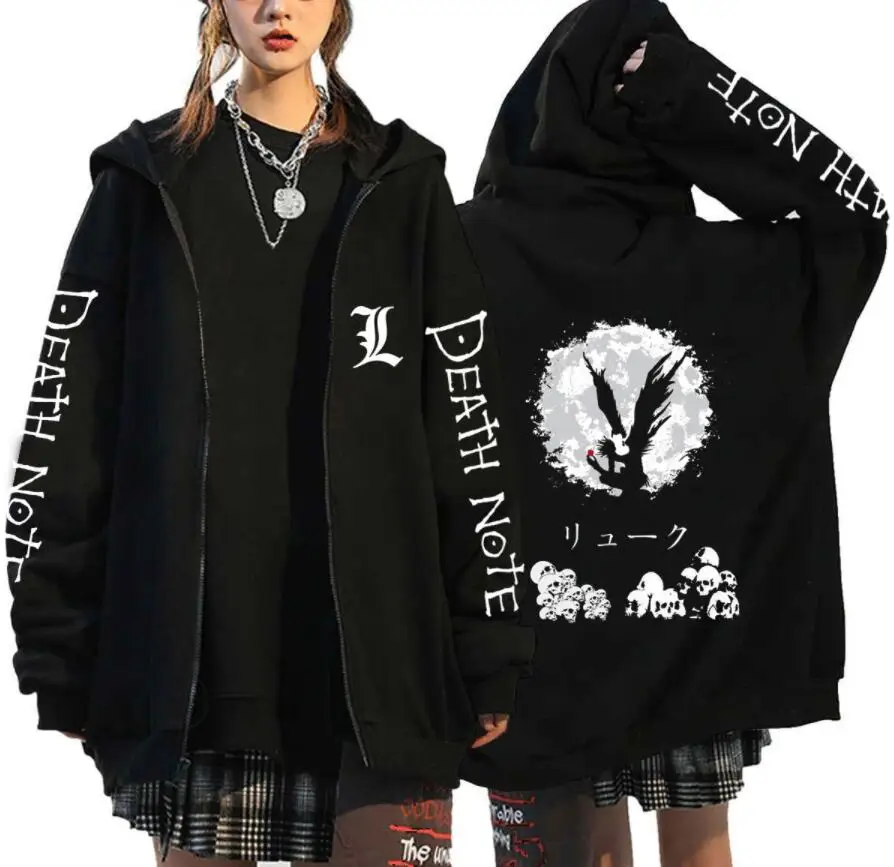 Oversized Hoodie Death Note Zip Up Sweatshirt Women Casual Streetwear Sweatshirts Vetement Homme Anime Tops Jackets Loose