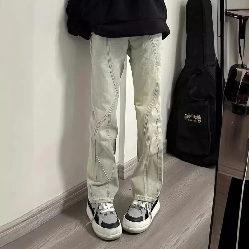 

Женские прямые джинсовые брюки с прямыми штанинами в американском стиле High Street, весенне-осенние, старые широкие брюки в стиле ретро