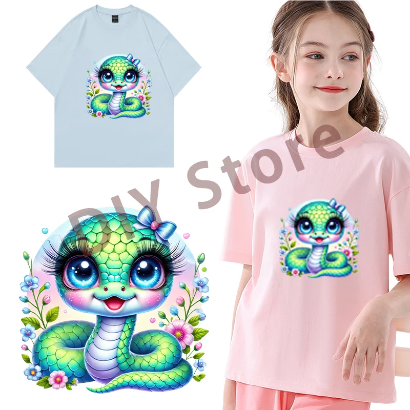 15cm Cute Colorful Snake Baby Ironing Heat Transfer Stickers DTF Pinted Vinyl Hot Stickers Washable T-shirt Stickers