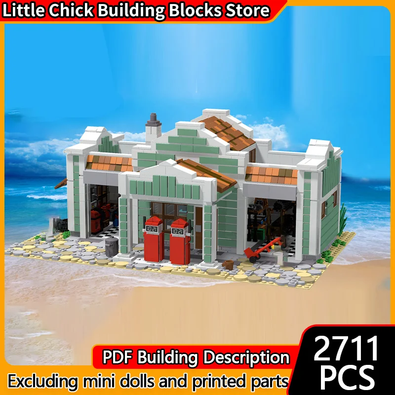 

City Street View Model MOC Building Bricks Large Car Workshop Modular Technology Children Holiday Gifts Assemble Toys Suit