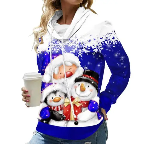 Christmas Cartoon Snowman Print Unisex Hoodie Autumn Fashion Street Women Sweatshirt Casual Loose Ladies Tops Hoodie